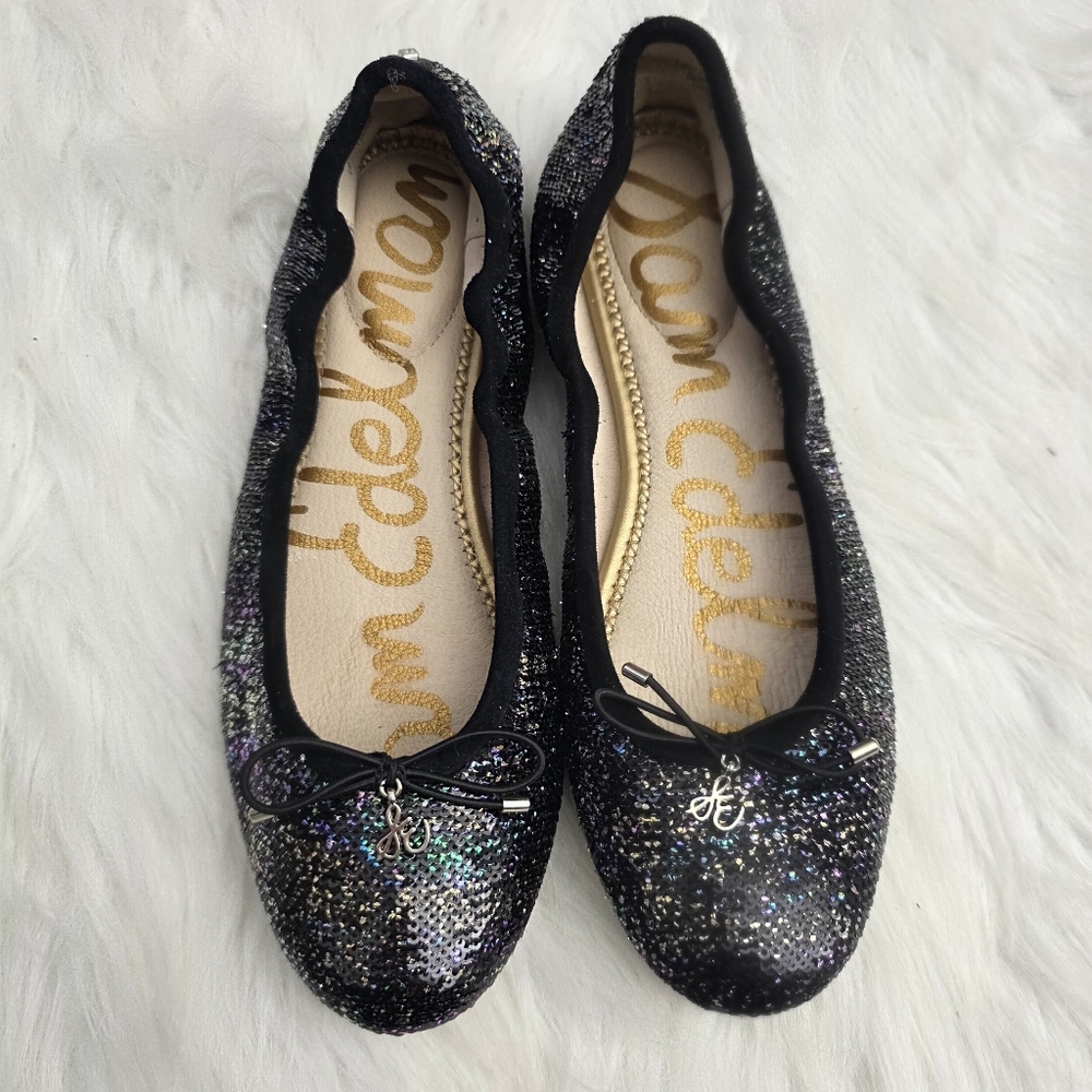 Sam Edelman  Black Glitter Sequin Ballet Flats Size 7